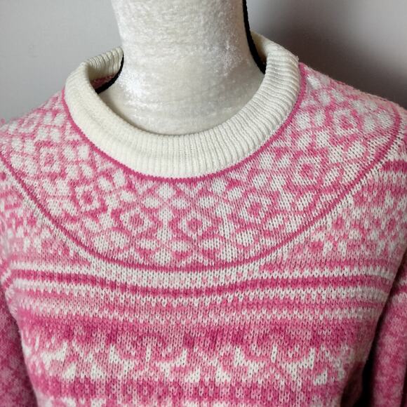 Vintage Pink and Cream Knit Crew Neck Sweater - Picture 3 of 7